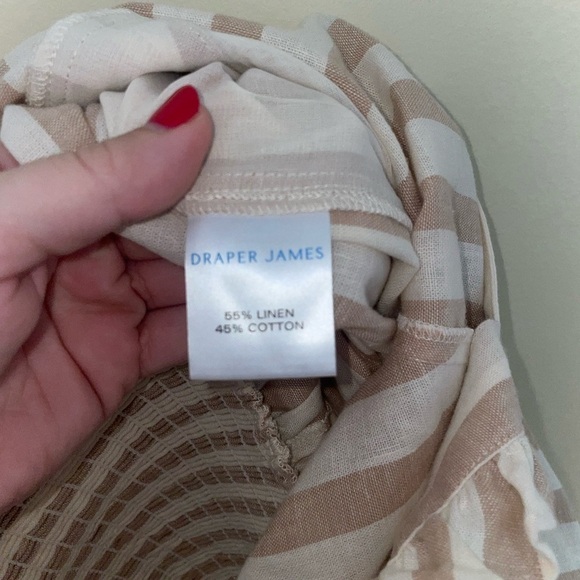 Draper James Tie Waist Jumpsuit in Cabana Stripe Tan Camel and White Size Small - Picture 11 of 13